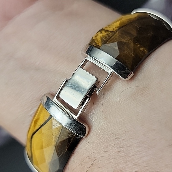 925 Sterling Silver Faceted Tigers Eye 5 Panel Mens Gemstone Bracelet Size 7 - Picture 10 of 14